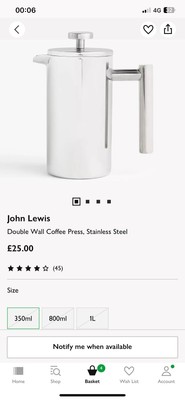 Espresso Machine John Lewis Coffee Cafetiere BNWT John Lewis