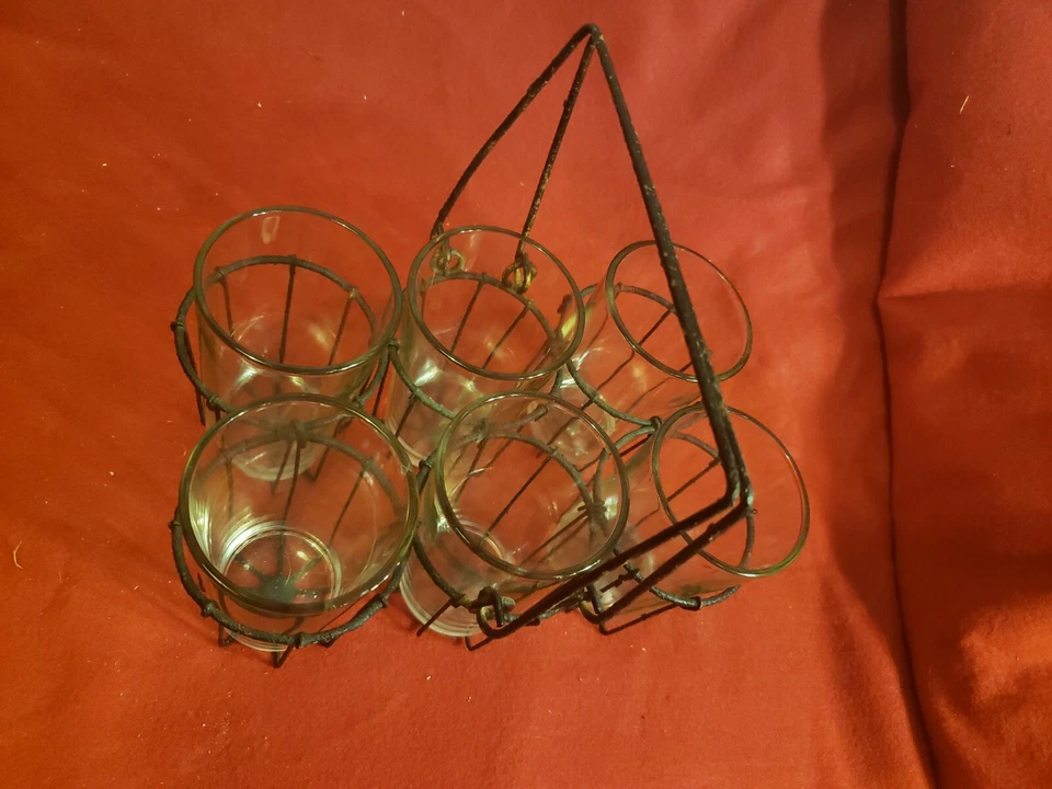 Seis jarrones de vidrio en cesta de alambre ****Envío gratuito**** Foto 3 de 4