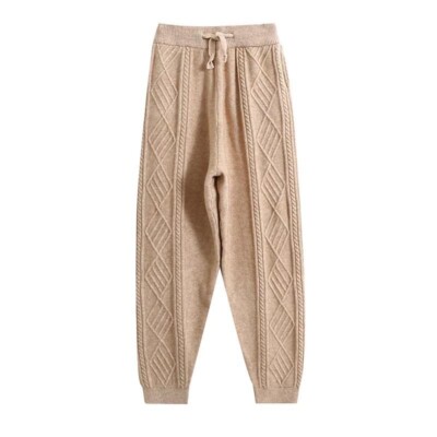 Damen Gestrickt Haremshose Hose Kunst Wolle Bloomers Kordelzug Taille Herbst