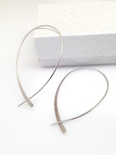 925 Sterling Silver Fish Threader Hoop Earrings Oval Hoops Womens 45mm(1.77") - Picture 5 of 11