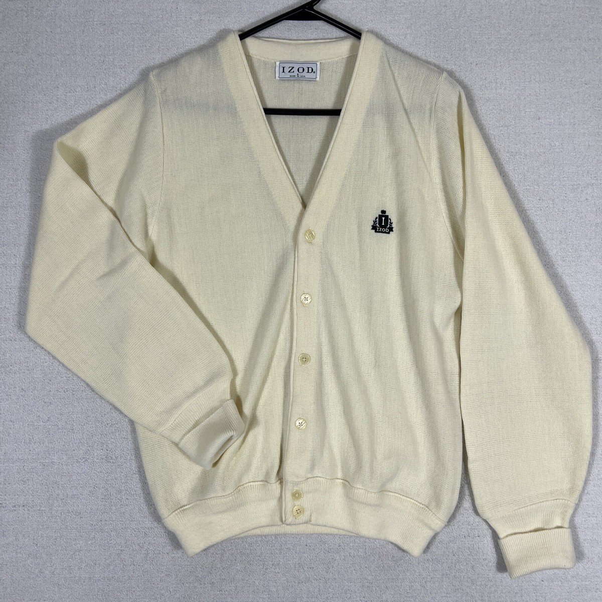 Vintage IZOD Cardigan Mens Small V-Neck Sweater USA Made