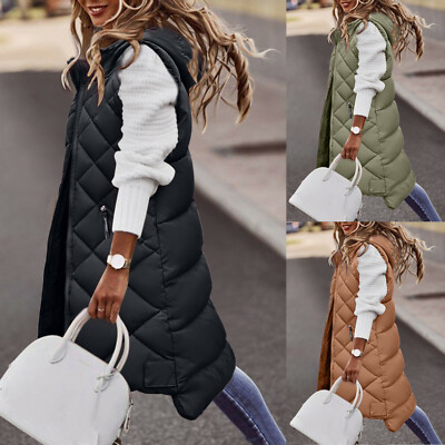 Tuopuda Dames gewatteerde bodylets lange capuchon vest dames lichtgewicht gewatteerde mouwloze puffer donsjas rits up gilet zijsplit lange bodywarmer winterjas met zakken, Wijn, S