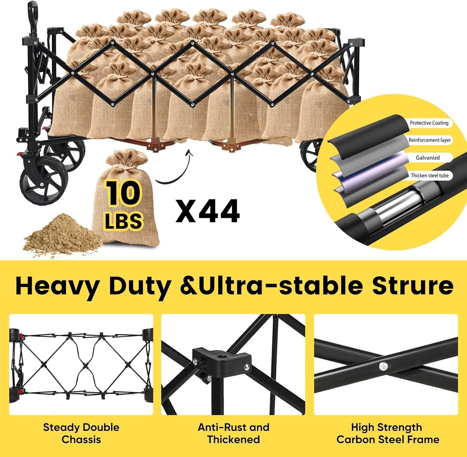 Sekey 48''L Collapsible Foldable Extended Wagon with 440lbs Weight Capacity
