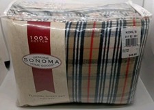 Kohl's Sonoma Heavyweight Flannel Full Sheet Set Black, Brown White Flannel