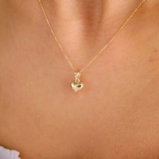 Solid 14K Yellow Gold Plated Charm Love Small Heart Pendant Necklace 925 Silver