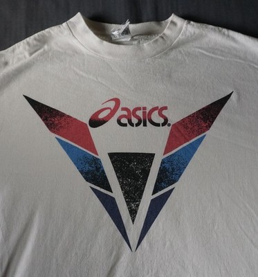 Vintage Asics Shirt Mens XL White Made USA Geometric Triangle Logo Graphic 90s