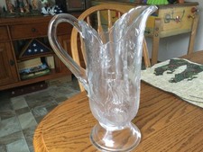Cracked EAPG Dalzell Gilmore Leighton Glass Pitcher w Bicycle Girl  See Pictures