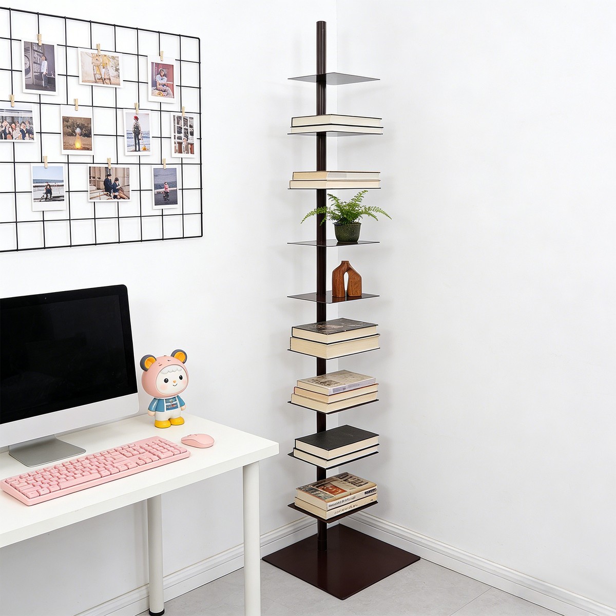 6lbs Metal Spine Bookshelf 9-tier Rotatable Vertical Bookshelf