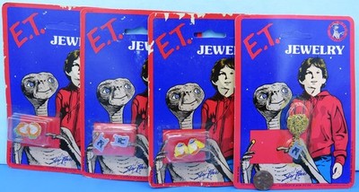 E.T. pendant NECKLACE + EARRINGS Trio vtg MOC '82 vtg Extra Terrestrial LOGO