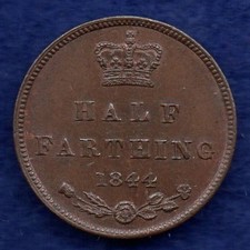 Great Britain Victoria 1844 Half Farthing, High Grade (Ref. f0234)