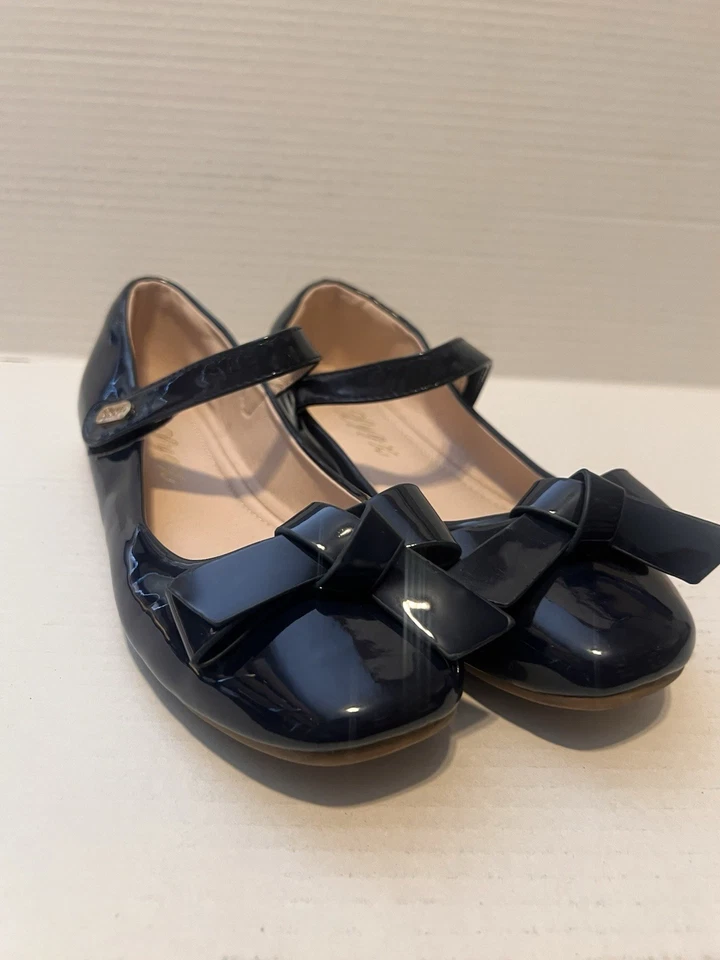 Niñas Grandes Niños Talla 2.5 Zapatos Zapatos de Vestir Charol Azul Marino Lazo Mary Jane Foto 2 de 4