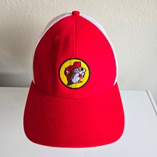 Buc-ee's Red and White Trucker Hat Beaver Mascot Embroidered Snapback Cap
