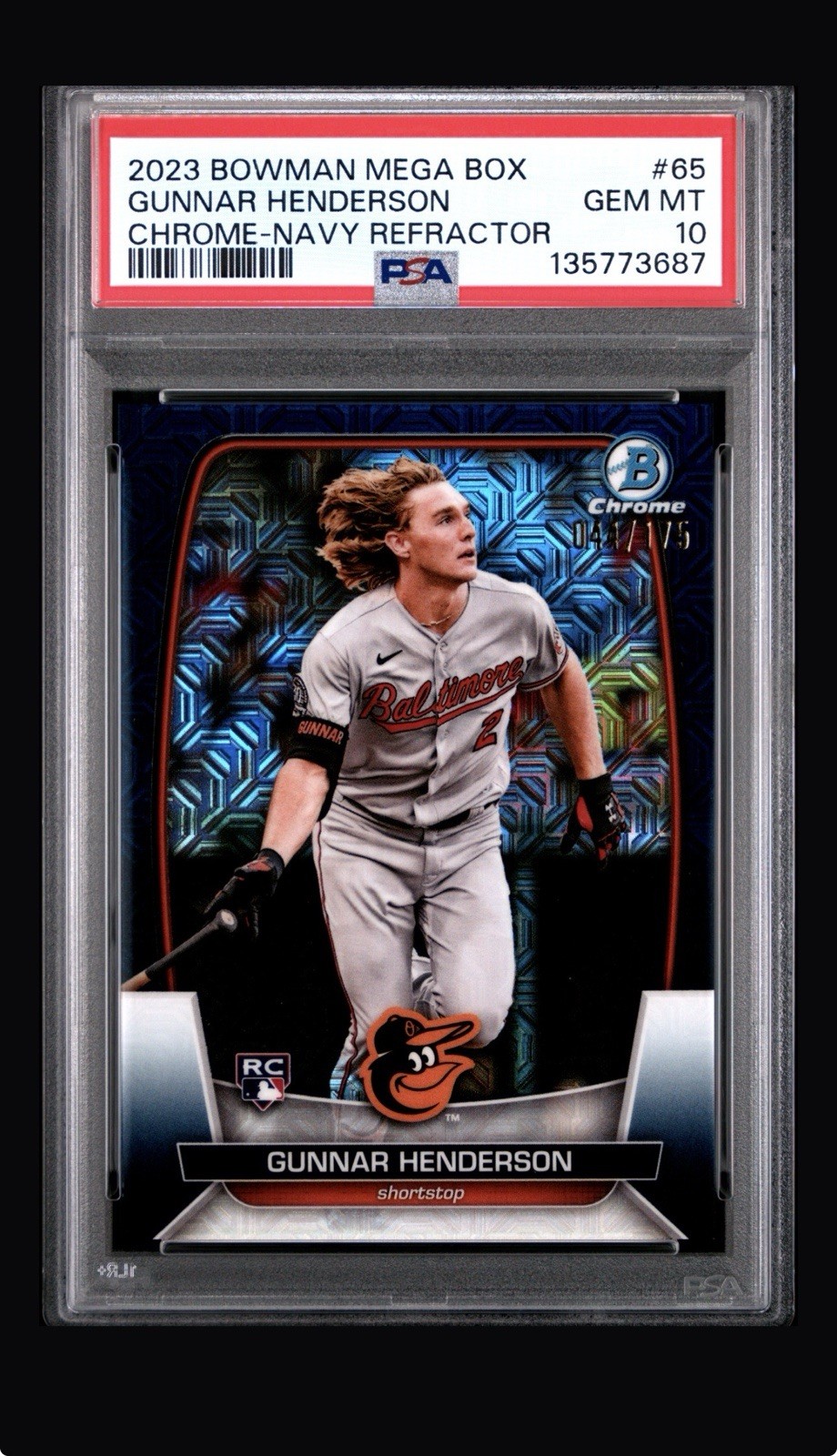 2023 Bowman Mega Box Gunnar Henderson #65 Chrome-Navy Ref RC /75 PSA 10 Orioles