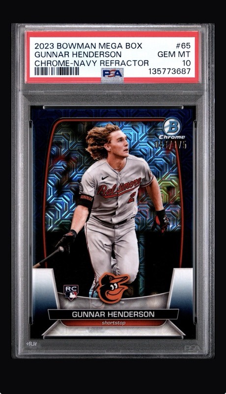 2023 Bowman Mega Box Gunnar Henderson #65 Chrome-Navy Ref RC /75 PSA 10 Orioles
