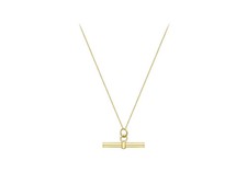 9CT Yellow Gold Round T-Bar Pendant Necklace 18"