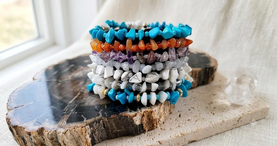 Lot de Bracelets en Pierres Naturelles Chips de Minéraux Multicolores - Photo 2/4