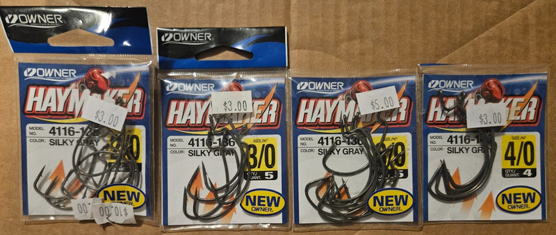 28 OWNER  Haymaker Hooks Sizes 2/0, 3/0 & 4/0 New In Packages