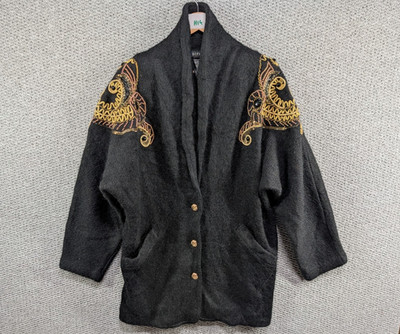 IB Diffusion Vintage Black & Gold Mohair Wool Knit Heavy Cardigan Sweater Coat M