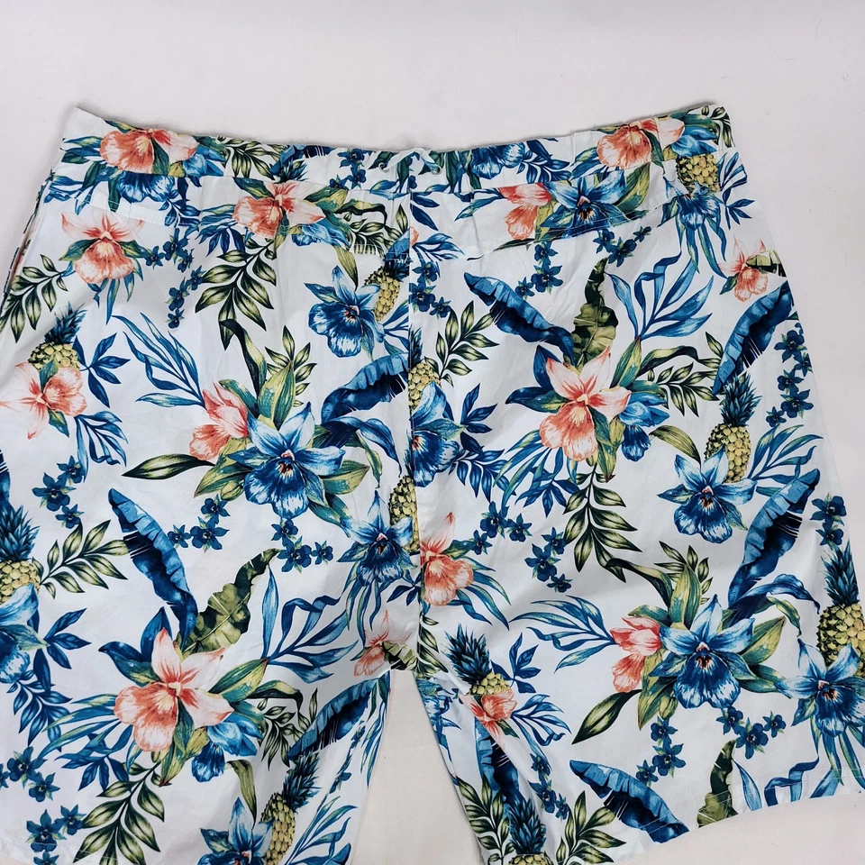 Pantalones Cortos Caribbean Joe Mujer 3X Blanco Azul Floral Piña Bolsillo Cintura Elástico Foto 3 de 4