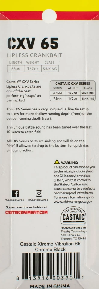 (LOTE DE 6) CASTAIC XTREME VIBRACIÓN 65 1/2OZ 2.5" CROMO NEGRO H4400 Foto 2 de 3