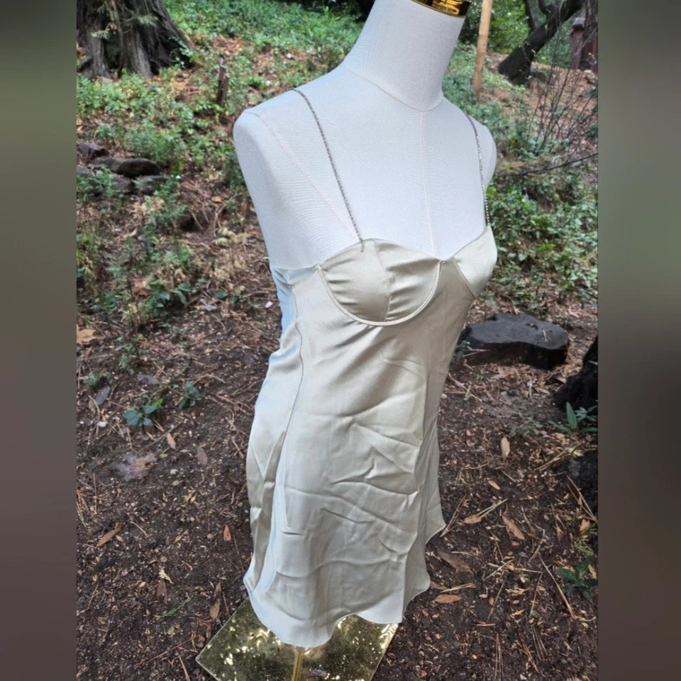 Zara Jewl Strap Ivory Cream Satin Mini Dress Size Small - Image 2 of 4