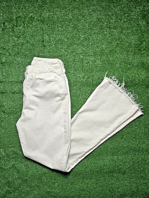 FRAME Le Super High Flare Jeans Women's Size 31 White Raw Hem High Rise Stretch