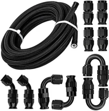 3/8" AN6 Black 10/20ft Nylon Braided PTFE Fuel Line 10 Fittings Hose Kit for E85