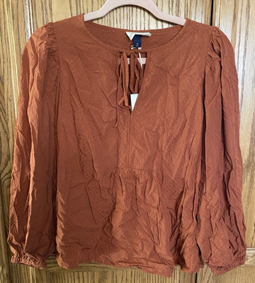 Universal Thread Women's Long Sleeve Tie-Front Peasant Top Rust XS NWT