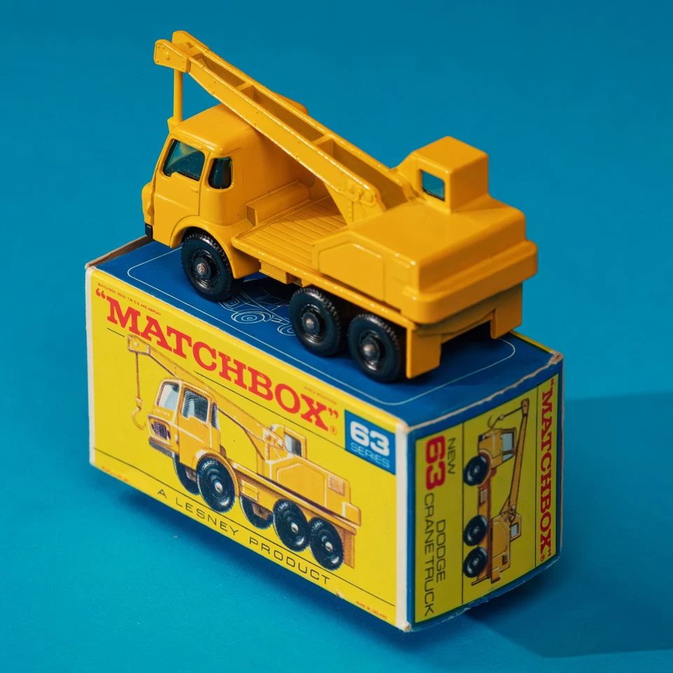 Matchbox Regular Wheels / MB 63 C2 Dodge Crane Truck / Yellow Hook / MIB F Box - Image 3 of 4