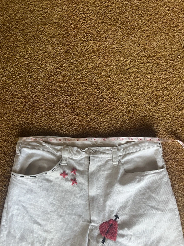 Vintage 60s/70s Handmade White Bell Bottom Flare Jeans 32X31 - Image 4 of 4