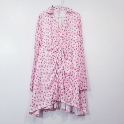 Alana Eve Women sz 2X Pink Scarlett Garden Rose Mini Dress Collared Button Front
