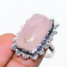 Rose Quartz Gemstone Handmade 925 Sterling Silver Jewelry Ring Size 8 i274