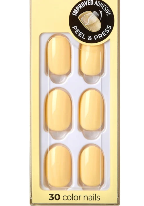 KISS IMPRESS COLOR PRESS-ON NAILS ONESTEP GEL MANICURE SHORT OVAL LEMON ZEST