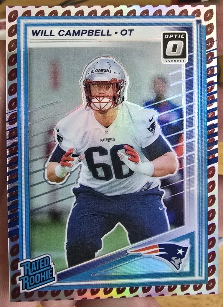 2025 Donruss Rated Rookie Will Campbell Football Emoji - PATRIOTS - MINT