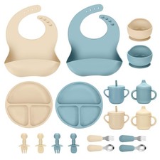 18 PCS Silicone Baby Feeding Set Weaning Supplies Suction Plate Bowl Utensils