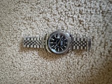 Custom Automatic Watch Black Dial Fluted Beze...