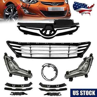 11PC For Elantra 2014-2016 Bumper Upper Lower Grille Mesh Fog lights lamps Kit