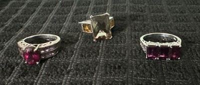 3 Vintage 925 Silber Ringe lila und braune Edelsteine verziert RAR