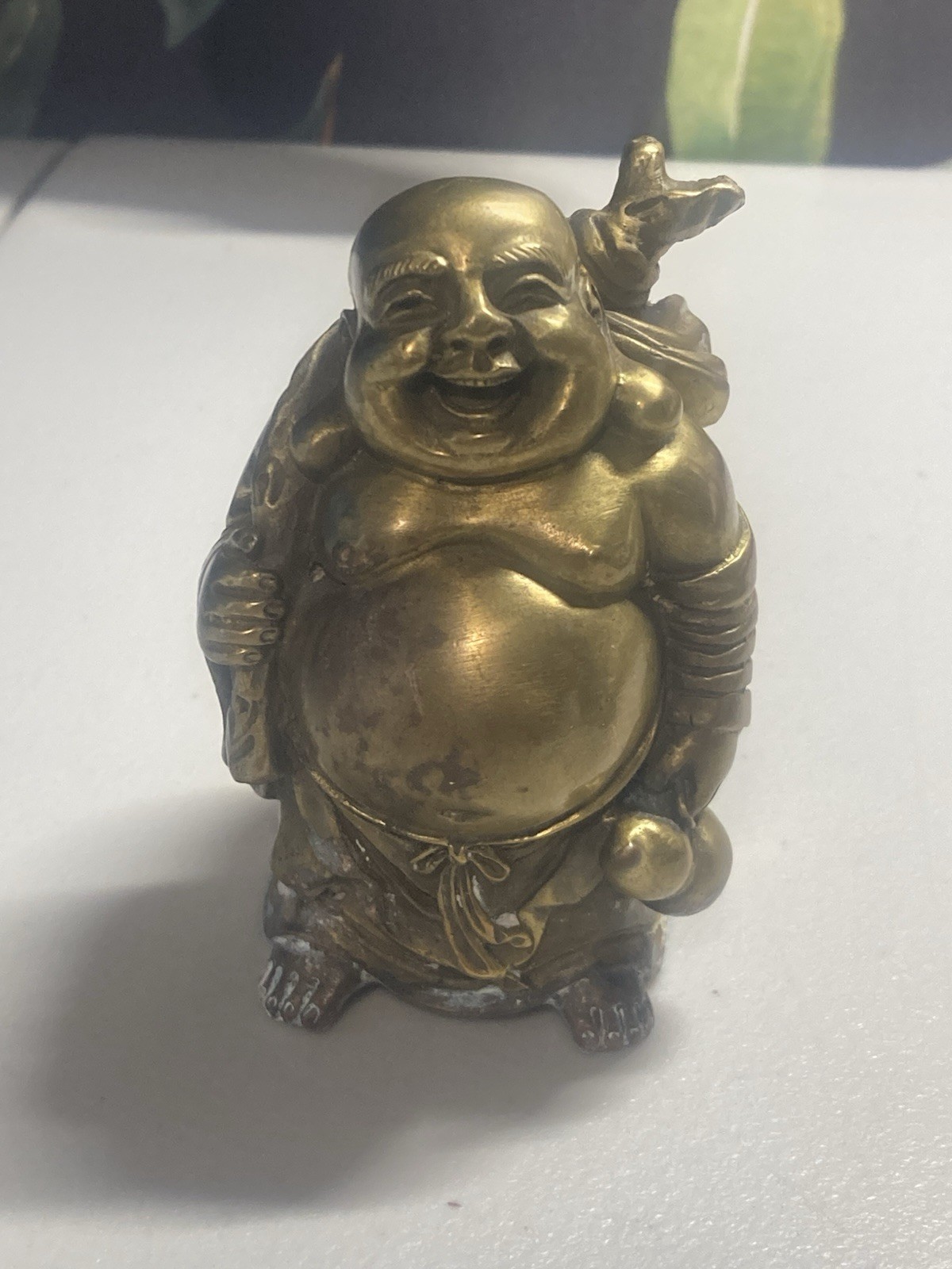 Solid Brass Laughing Buddha Statue 3” Tall 1.5 Lbs 
