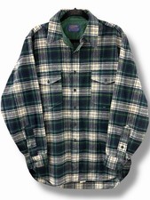 Vintage 70s Pendleton Wool Flannel Shirt Made USA Green Plaid Line Jacket L 16.5