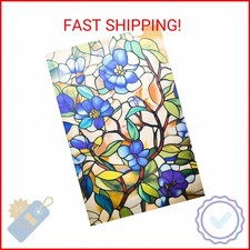 Window Privacy Film - Stained Glass Style Floral Window Clings for Home Decor, U