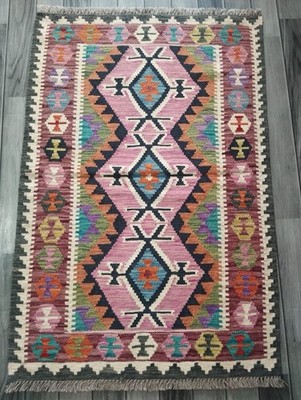 Kreide Handarbeit Afghan/Türkischer Kelim Teppich, Azteken Wolle Vorleger, Größe 124x83 CM