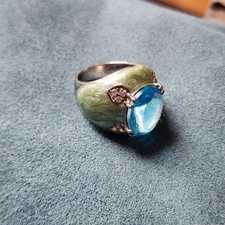 High-Polished 925 Sterling Silver Ring with Synthetic Spinel Sea Blue Size 5.25