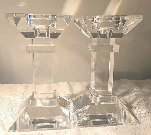 Mikasa Classic Crystal Candlestick Holder Clear Glass Square Bottom Home Decor