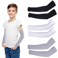3 Pairs Kids Arm Sleeve, Cooling Compression 12.5 inch, Black, White, Grey 