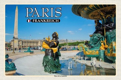 Holzschild 12x18 cm Paris Frankreich Place de la Concorde Deko Geschenk Metall S