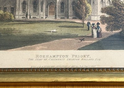 Original Antique 1827 Ackermann ROEHAMPTON PRIORY Hand Colored Engraving Framed