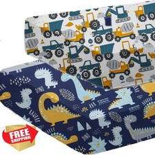 2 Pack Baby Crib Sheets Navy Dinosaur Fitted Breathable 28x52