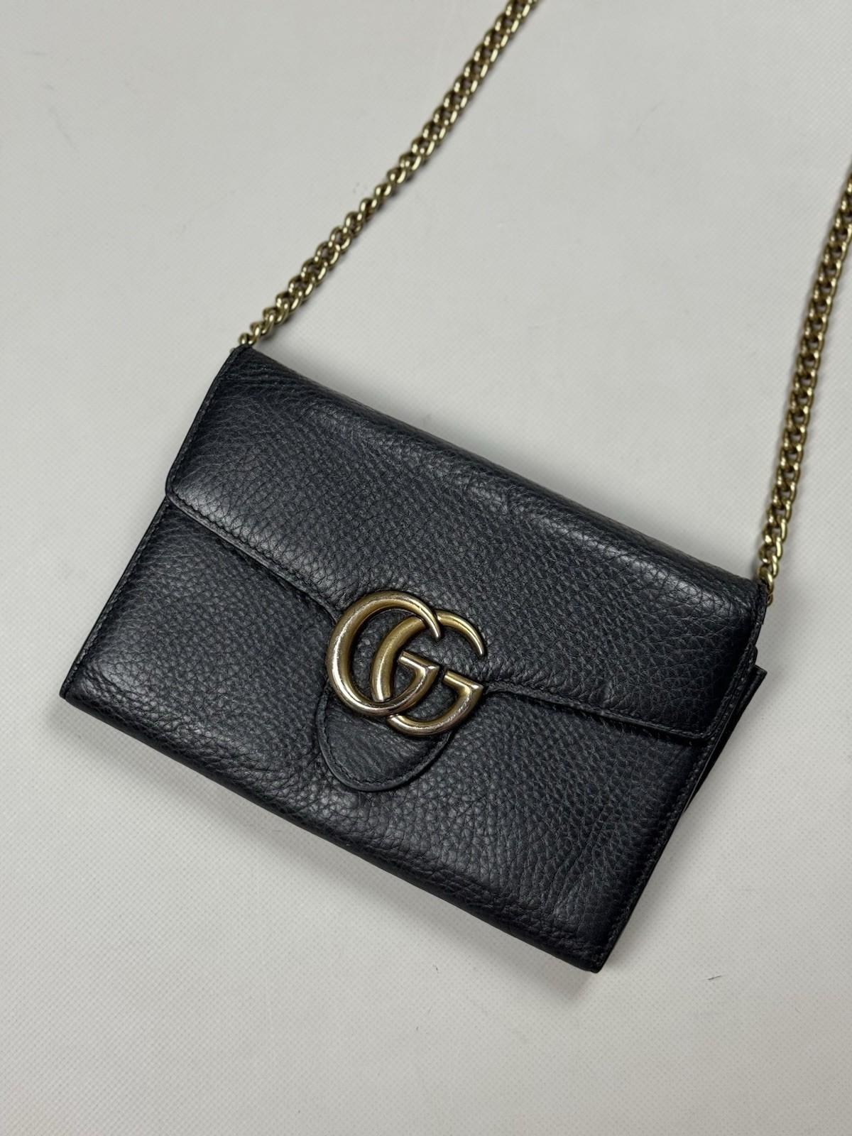 Borsa pochette Gucci GG Marmont pelle metallo catena portafoglio 401232
