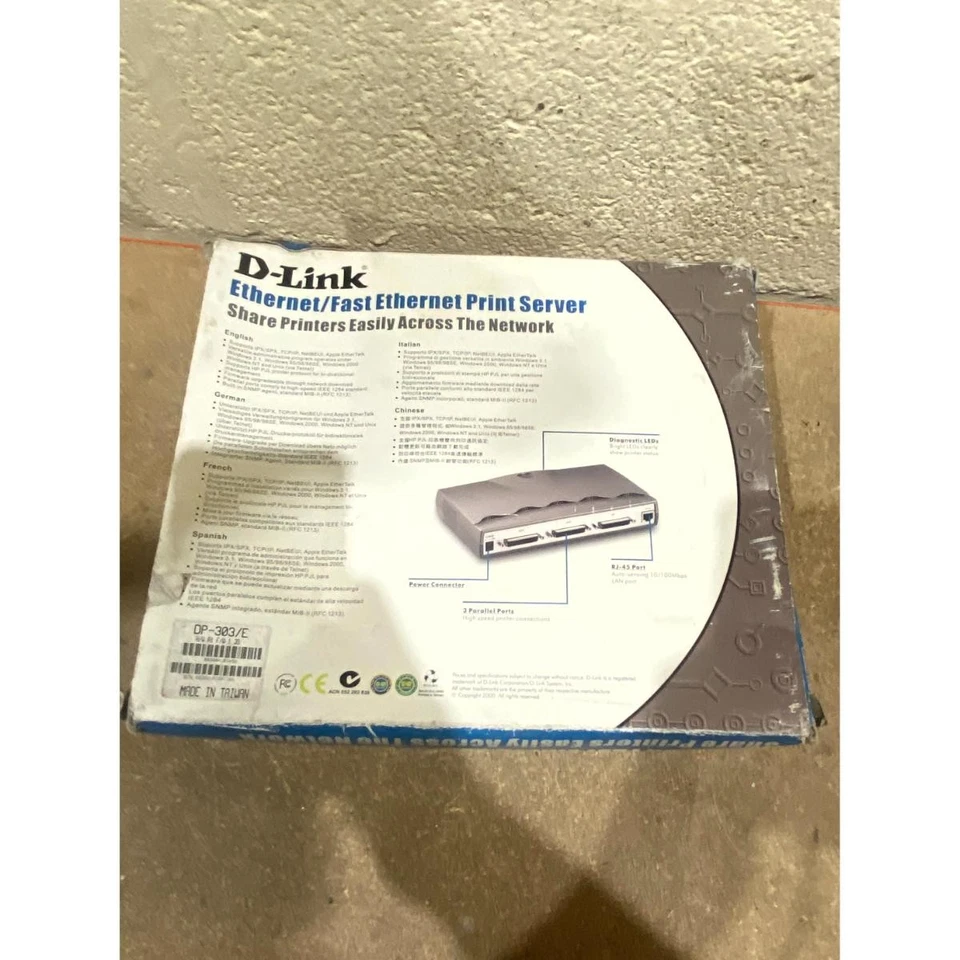 D-Link DP-303 Multi-Protocol Print Server Black 1x Ethernet & 3x Parallel Ports - Image 4 of 4